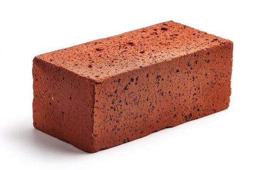 Single red brick, rectangular shape, against white background photo