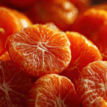 Close-up of many sliced oranges. Fresh, vibrant orange segments. Closely packed, showing textures and details photo