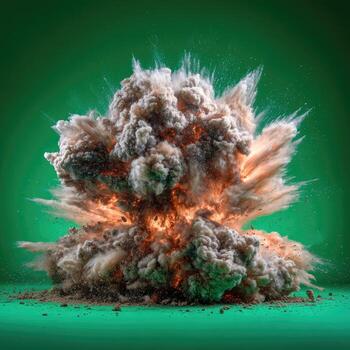 Exploding dust cloud against a vibrant green backdrop photo