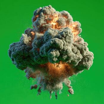 Explosion cloud on bright green background photo