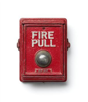 Overhead view of a vintage red fire pull box photo