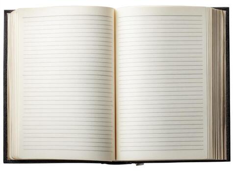 An open book with blank pages on a white background photo