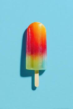 A colorful popsicle on a bright blue background. It casts a strong shadow photo