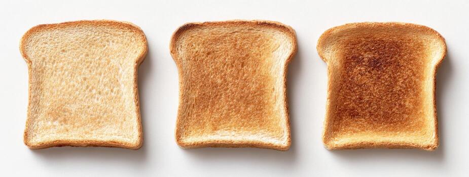 Three slices of toast, varying in browning levels photo