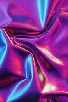 Close-up of draped, iridescent fabric with strong purple, pink, and blue color gradients photo