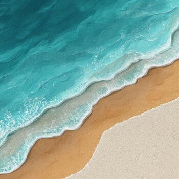 Aerial view of waves crashing onto a sandy beach, artistic rendering with textured details photo