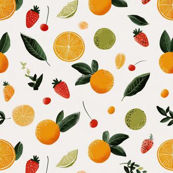 Fruit and berries seamless pattern photo