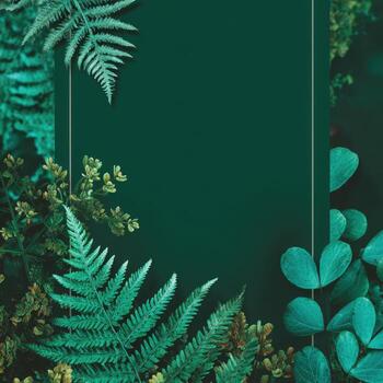 lozano verde follaje marcos un oscuro, vacío rectangular espacio, un inspirado en la naturaleza diseño foto