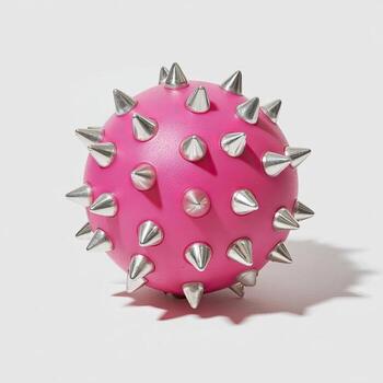 Vivid pink sphere adorned with metallic spikes, isolated on a seamless, white surface photo