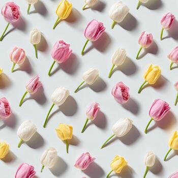 gastos generales Disparo de muchos tulipanes en varios colores formando un repitiendo modelo en ligero antecedentes foto