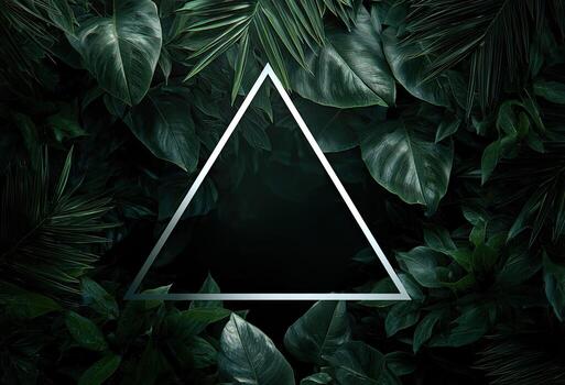 Lush green foliage surrounds a central triangular void, a natural and geometric contrast photo