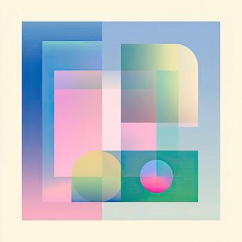 Geometric composition with translucent shapes, gradients, soft colors, and overlapping forms photo