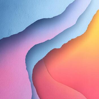Layered, textured abstract with torn paper edges, gradient hues of blue, pink, and yellow photo