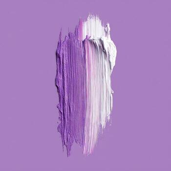Close-up of a thick vertical paint stroke. Two colors blend on a purple backdrop photo