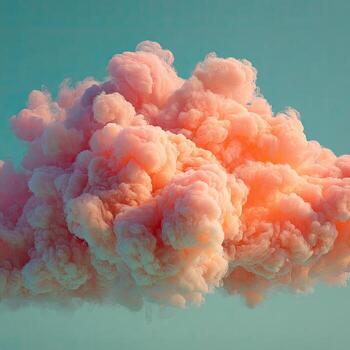 A cloud of pink and orange smoke against a teal background, soft and fluffy photo