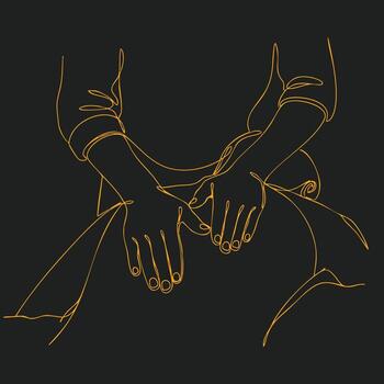 Minimalist Line Drawing of Two Hands Intertwined, Expressing Connection and Unity in a Modern Artistic Style vector