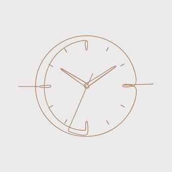 Minimalist round wall clock with a thin metal frame and simple hour, minute, and second hands on a plain vector