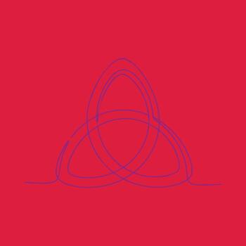 resumen interconectado bucles formando un complejo geométrico modelo en un vibrante rojo vector