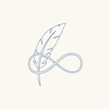 elegante línea Arte de un pluma entrelazados con un bucle cinta simbolizando libertad y creatividad en minimalista diseño vector