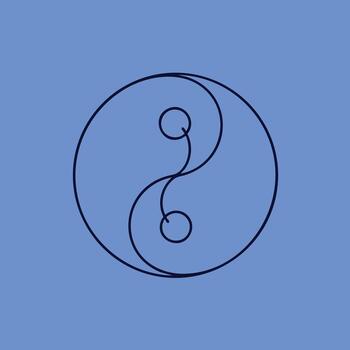 Minimalist line art of a stylized yin-yang symbol on a soft blue emphasizing balance and harmony vector