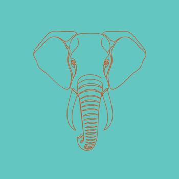 Minimalist Line Drawing of an Elephant Head with Large Ears and Curved Trunk on Solid vector