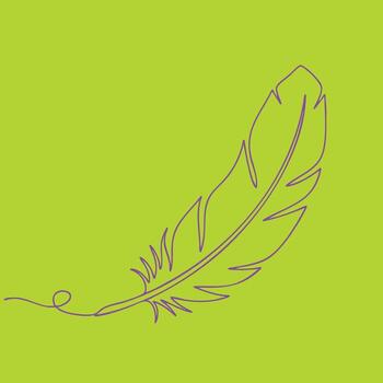 Elegant single-line drawing of a feather on a vibrant green emphasizing simplicity and artistic style vector