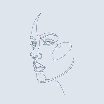 Minimalist Line Drawing of a Female Face with Elegant Features and Soft Expression on Light vector
