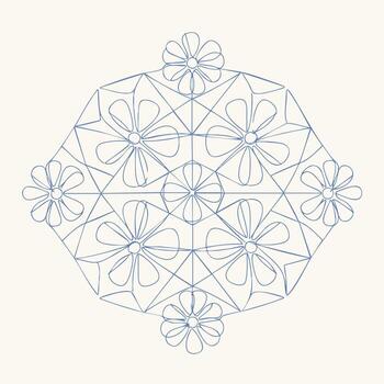 Intricate symmetrical geometric pattern featuring floral motifs and star-like shapes in a delicate line design vector