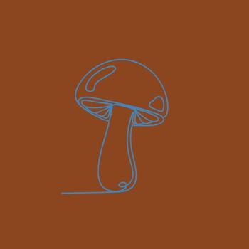 Minimalist Line Drawing of a Mushroom with a Rounded Cap and Stalk on a Solid Brown vector