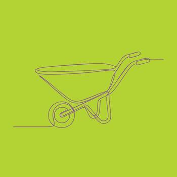 minimalista continuo línea dibujo de un carretilla con manejas en un vibrante verde vector