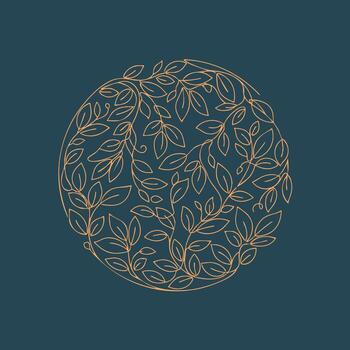 Elegant circular design composed of intricate, flowing leaf patterns in a minimalistic style with a sophisticated color palette vector