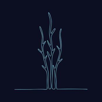 minimalista neón contorno de un sin hojas árbol con múltiple ramas en un oscuro , enfatizando sencillez y moderno diseño vector