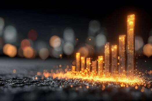 Glowing Bar Graph with Bokeh Background for Data Visualization and Business Growth Concepts photo