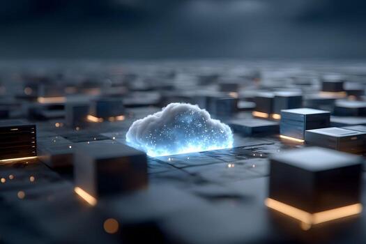 Futuristic Cloud Computing Concept with Digital Network and Data Visualization Elements photo