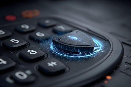 Futuristic Cybersecurity Concept with Digital Shield on Keypad Interface photo