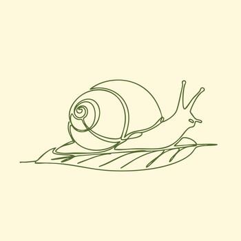Minimalist line drawing of a snail on a leaf with a plain emphasizing simplicity and elegance vector