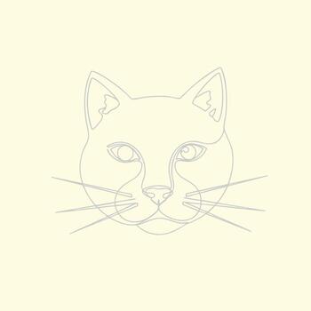 Minimalist Line Drawing of a Cat's Face with Detailed Features and Elegant Whiskers on a Soft vector