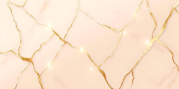 A shimmering gold crack pattern on a soft peach marble texture background provides a luxurious design element photo