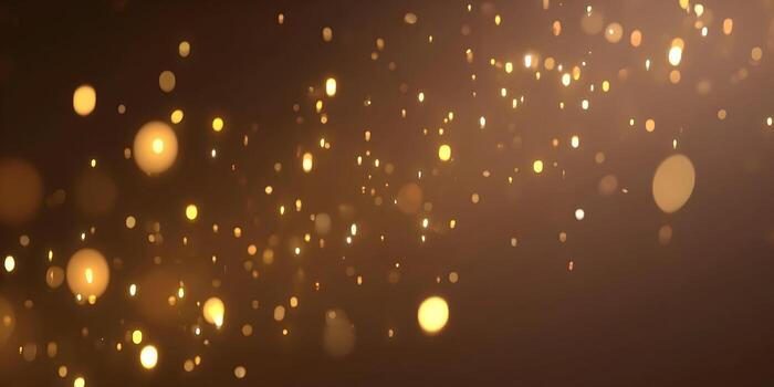Golden bokeh lights gently fall against a warm dark background creating a magical sparkling effect photo