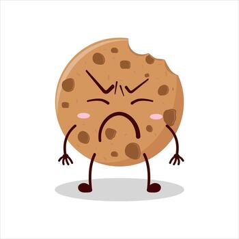 Cute grumpy expression of bite cookies cartoon character vector