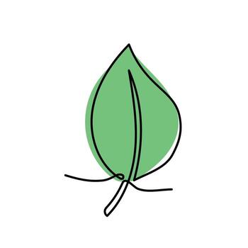 Leaf One Continuous Line Art with Green Color Abstract Shape Illustration. vector