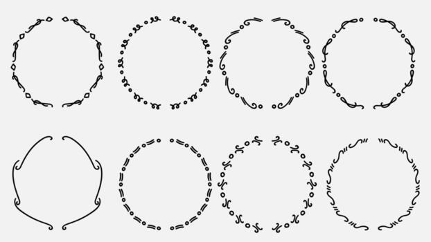 Set of Hand Drawn Circle Frames and Botanical Dotted Borders vector