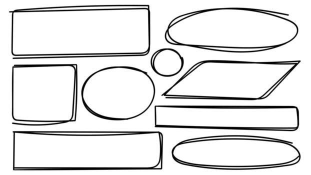 Doodle Hand Drawn Line Shapes Collection with Rectangle, Circle, and Ellipse Elements. illustration vector