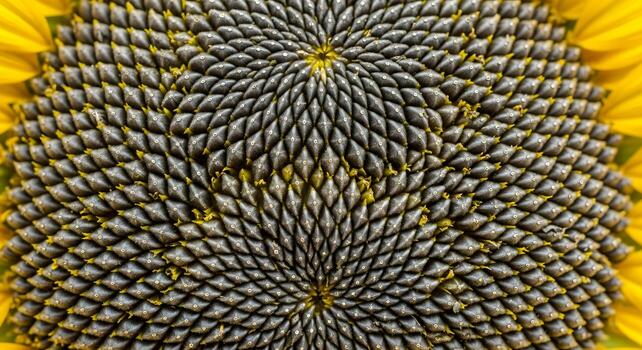 Macro of a sunflower showing fibonacci sequence photo