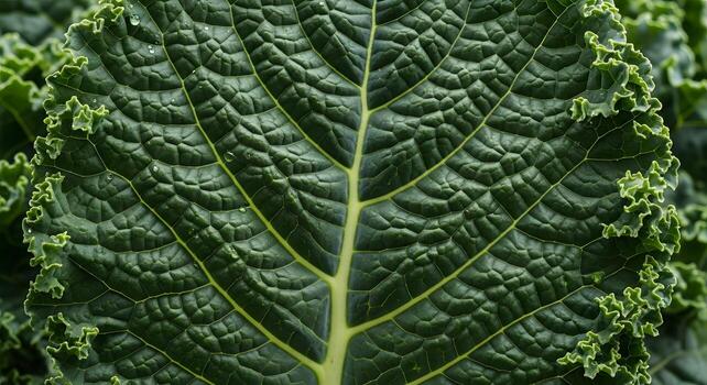 Macro texture of a fresh green kale leaf photo