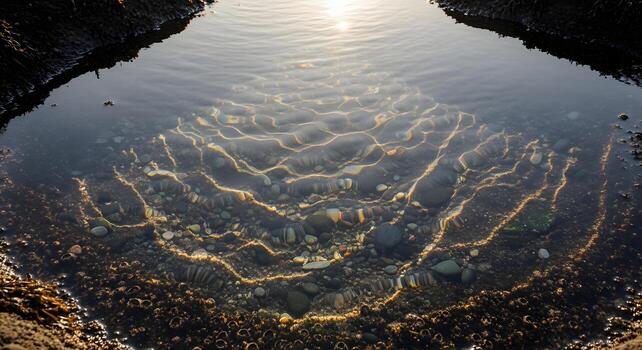 Sunlight creating caustic patterns in a tide pool photo
