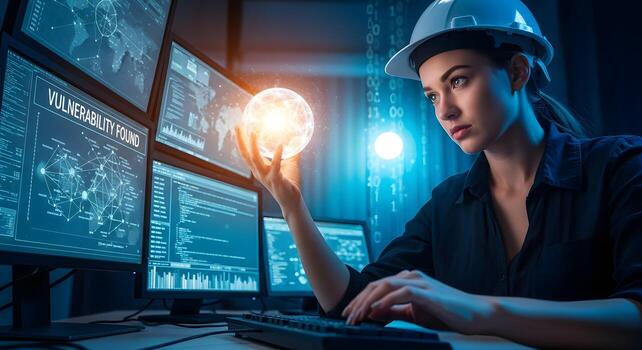 Cybersecurity expert analyzing a data vulnerability photo