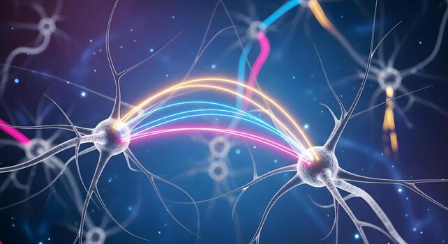 Glowing neural network connection synapse transmission photo