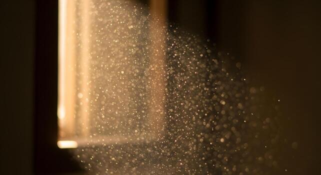 Dust particles floating in a sunbeam photo