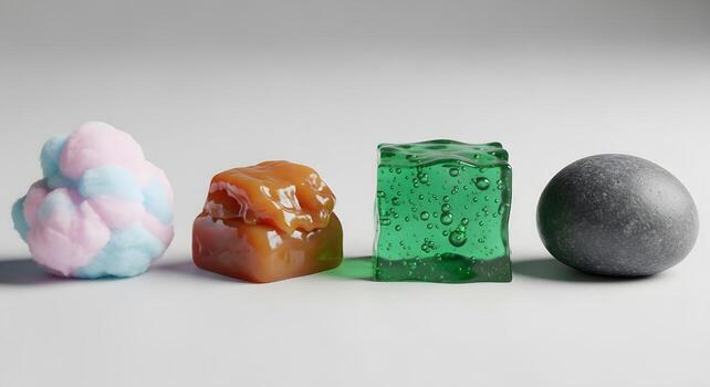 Four objects showing different material textures photo